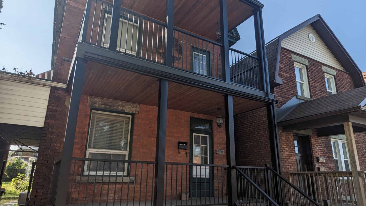 Finished three-storey composite deck viewed from the left