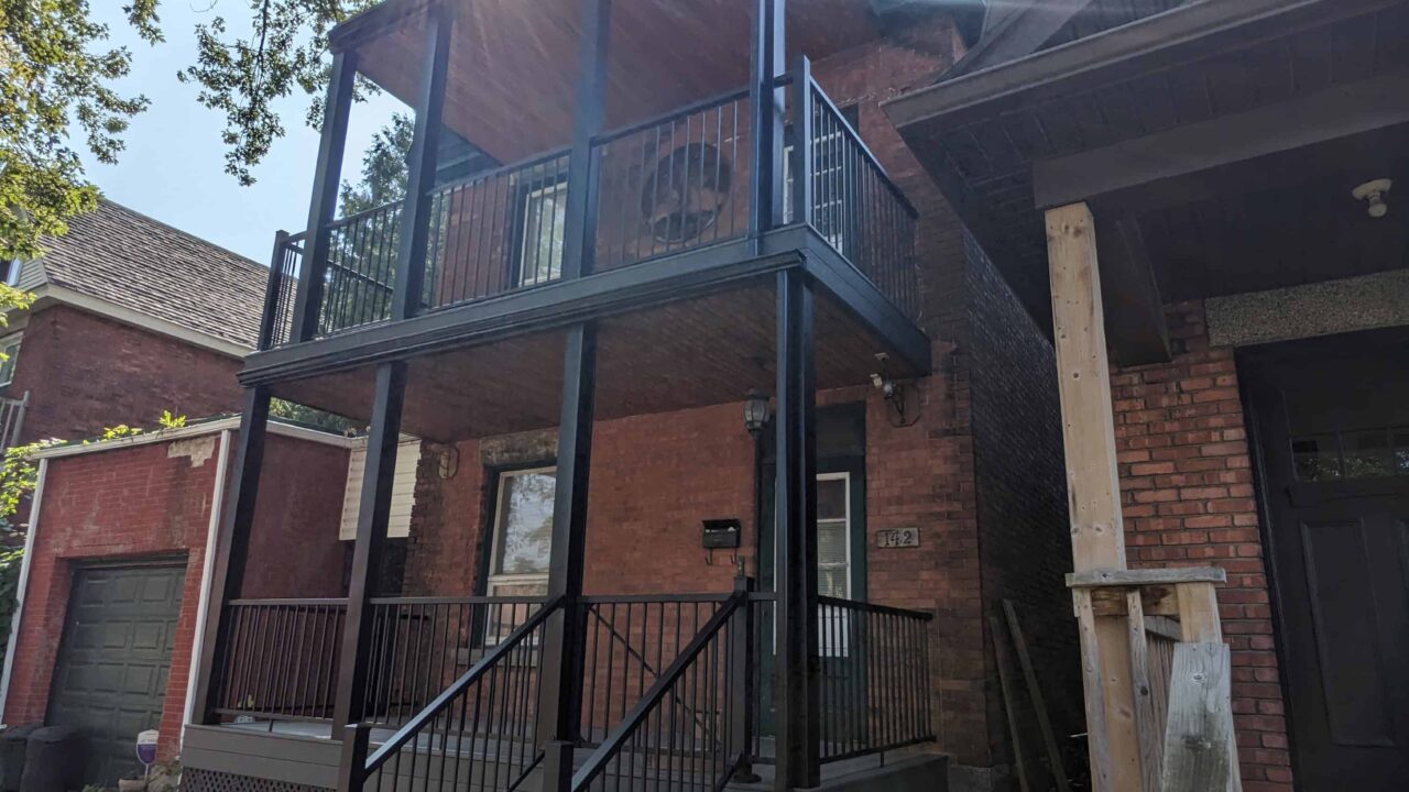Finished three-storey composite deck viewed from the right
